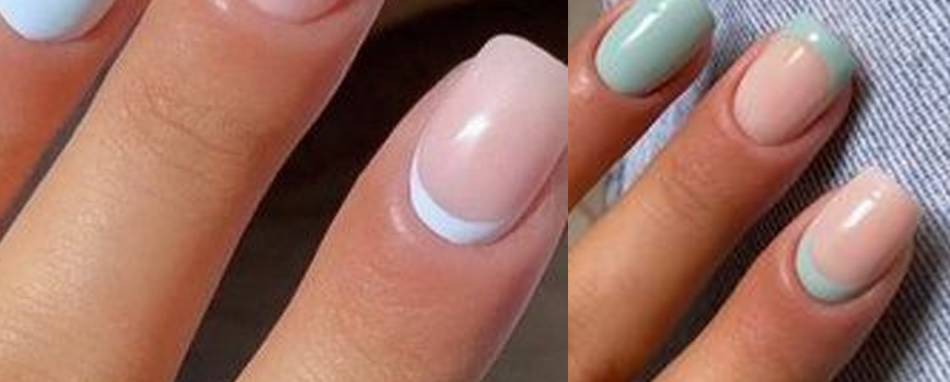 Manicura con la media luna azul pastel