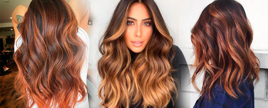 Mechas balayage cobrizas en pelo castaño oscuro