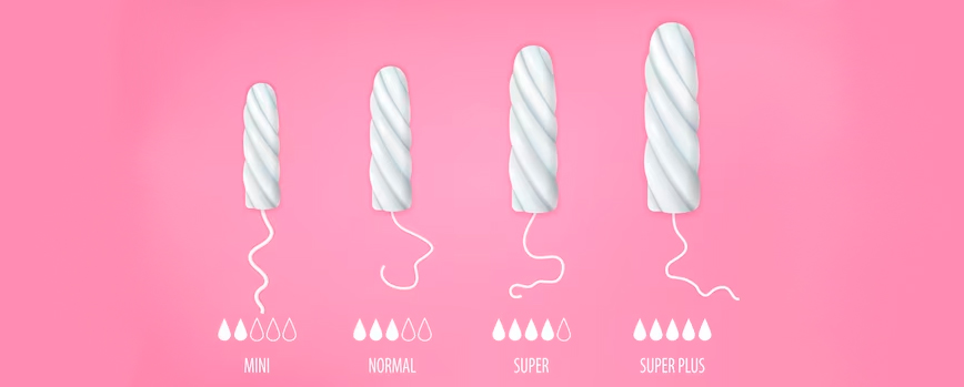 tallas de tampones se identifican con un dibujo en forma de gotas