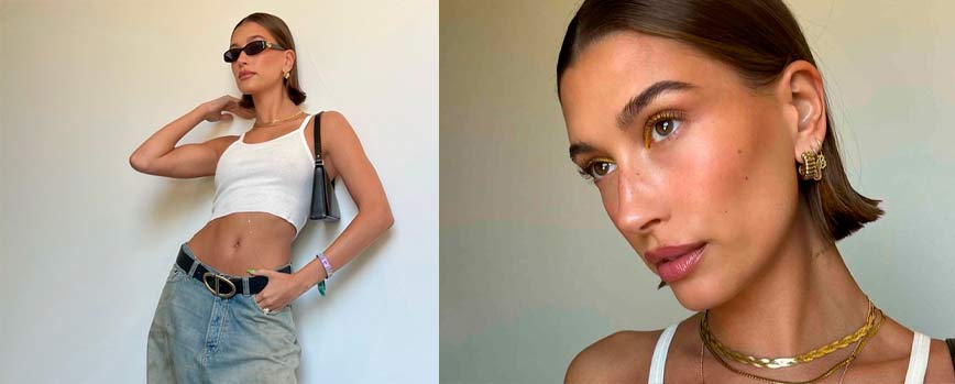 Hailey Bieber también suele sorprender con sus looks