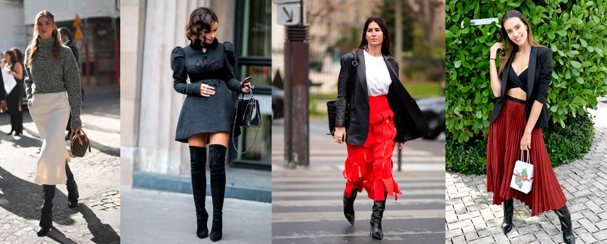Outfit con botas altas negras fiesta para un evento formal