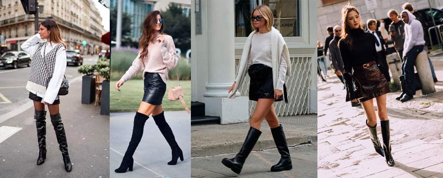 Look cosmopolita y moderno con botas altas negras fiesta