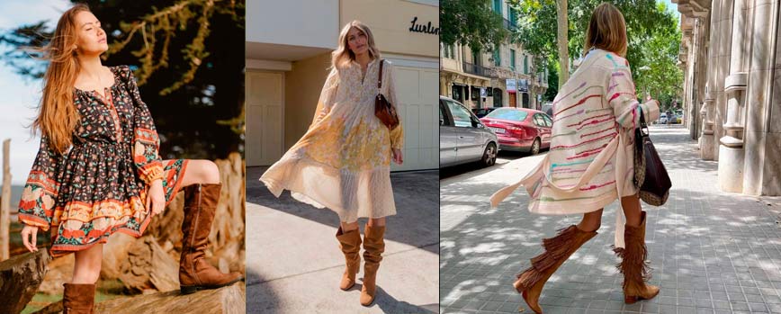 Outfit con botas altas estilo bohemio