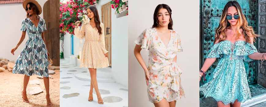 Vestido corto de gasa con estampado boho
