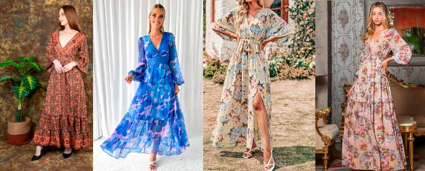 Vestido maxi floral con mangas acampanadas