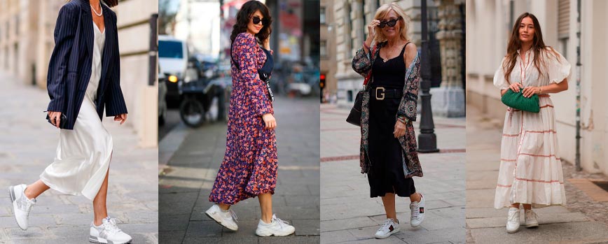 Vestidos con zapatillas blancas