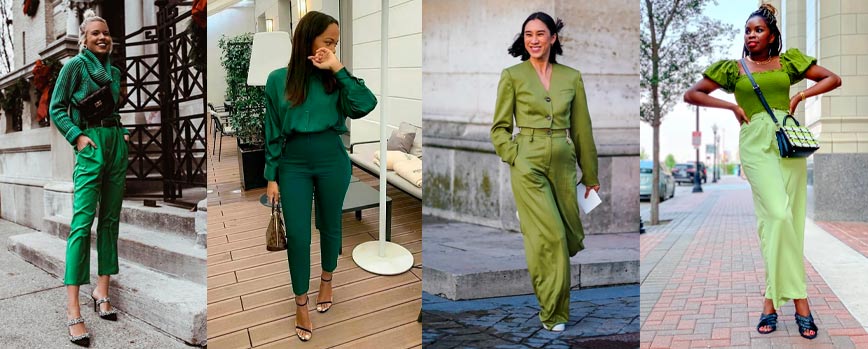 Look monocromático en tonos verdes