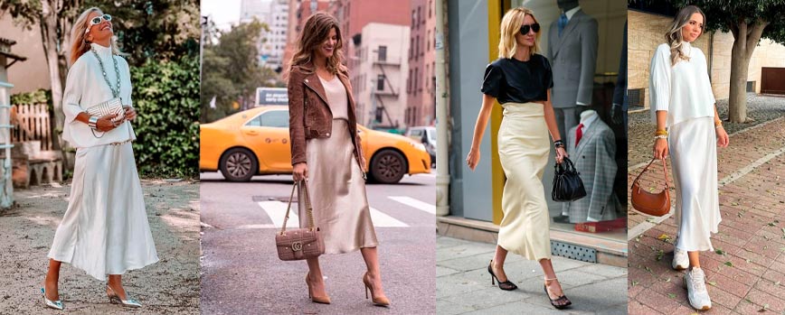 Combinar falda satinada beige