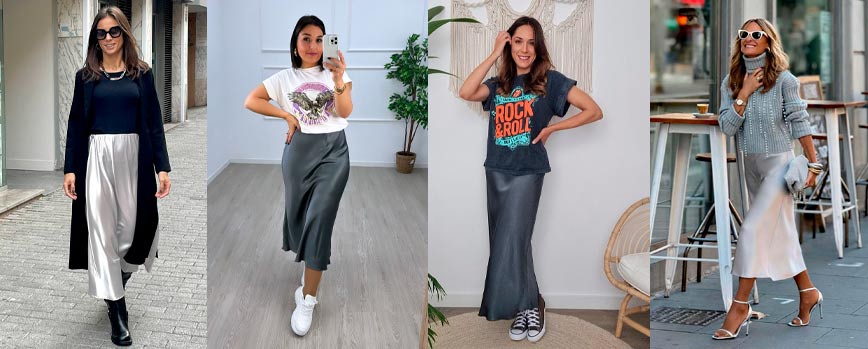 Combinar falda satinada gris