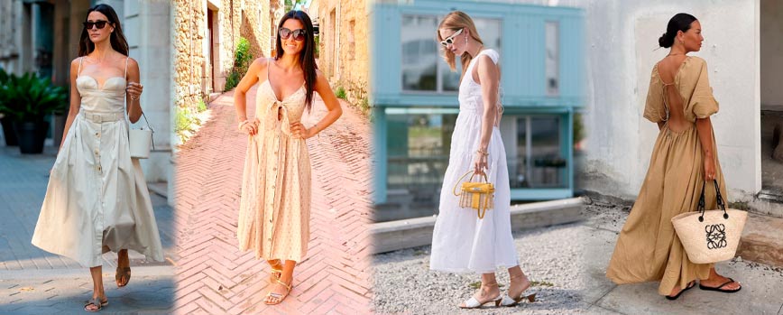 1 - Vestido de algodón con sandalias planas