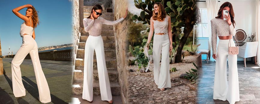 Outfit con palazzo blanco de noche