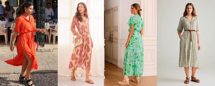 7. Vestido camisero y sandalias planas: un clásico atemporal