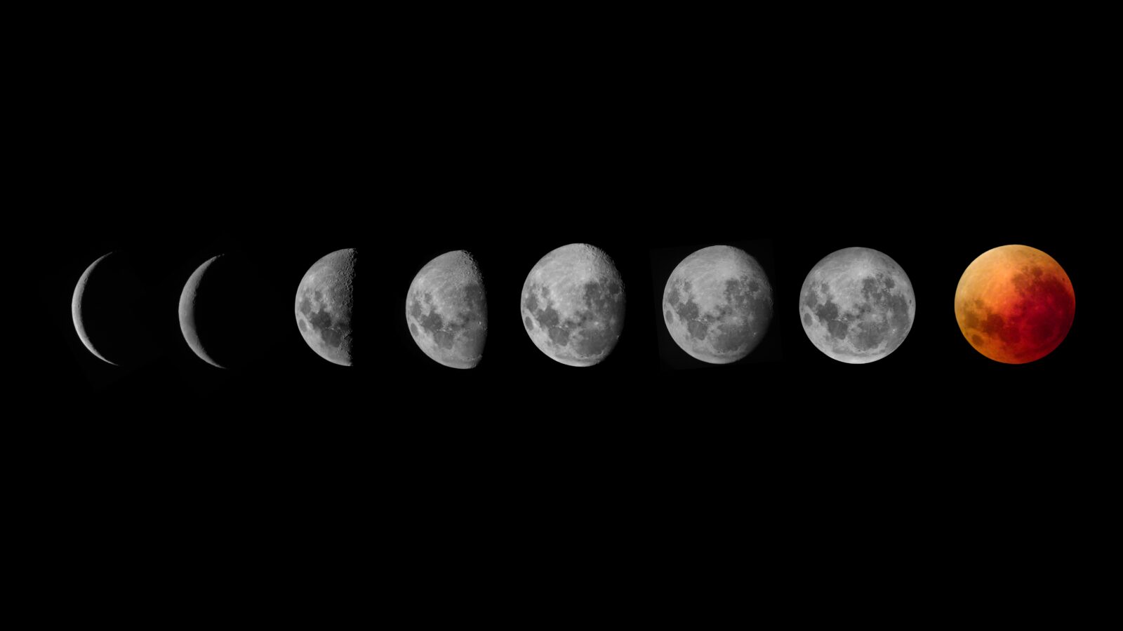 Impresionante secuencia que muestra diferentes fases de la luna contra un cielo nocturno oscuro.