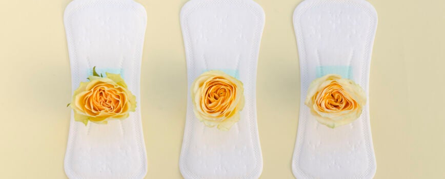 Serie de toallas sanitarias con rosas amarillas.