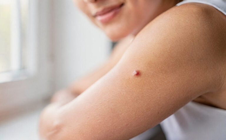 persona con pequeña picadura de mosquito en el brazo