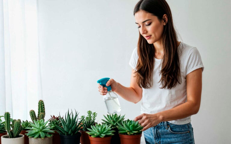 Woman watering her succulents