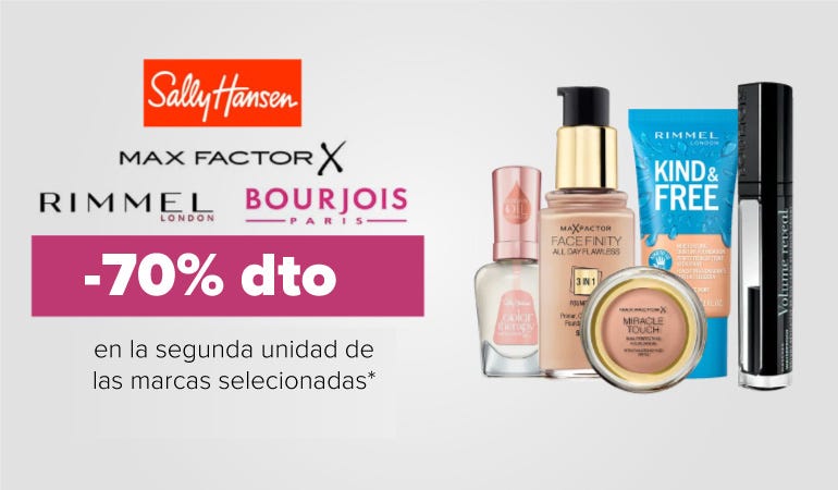 Descuento RIMMEL LONDON, BOURJOIS, SALLY HANSEN Y MAX FACTOR